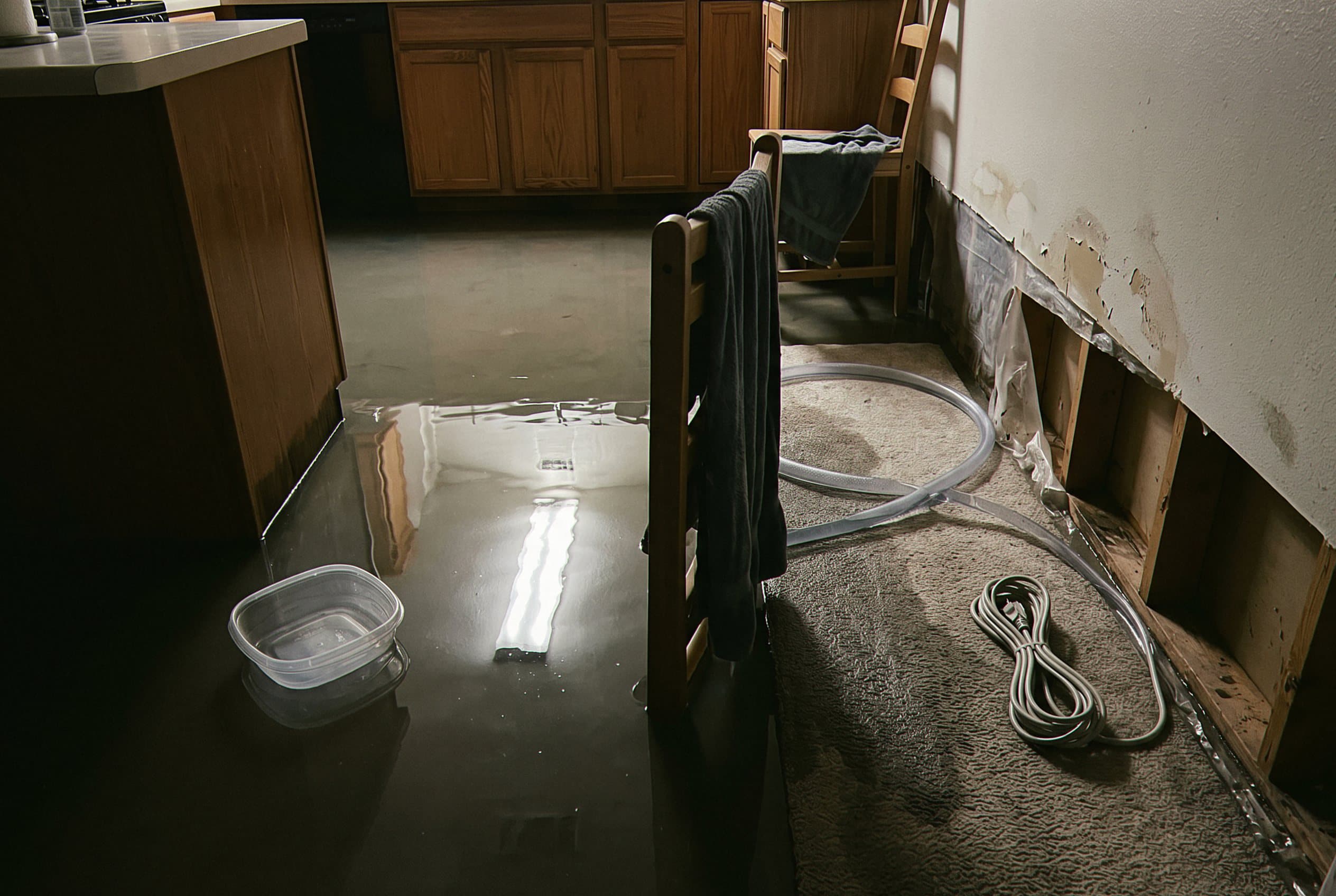 Flooded basement with standing water