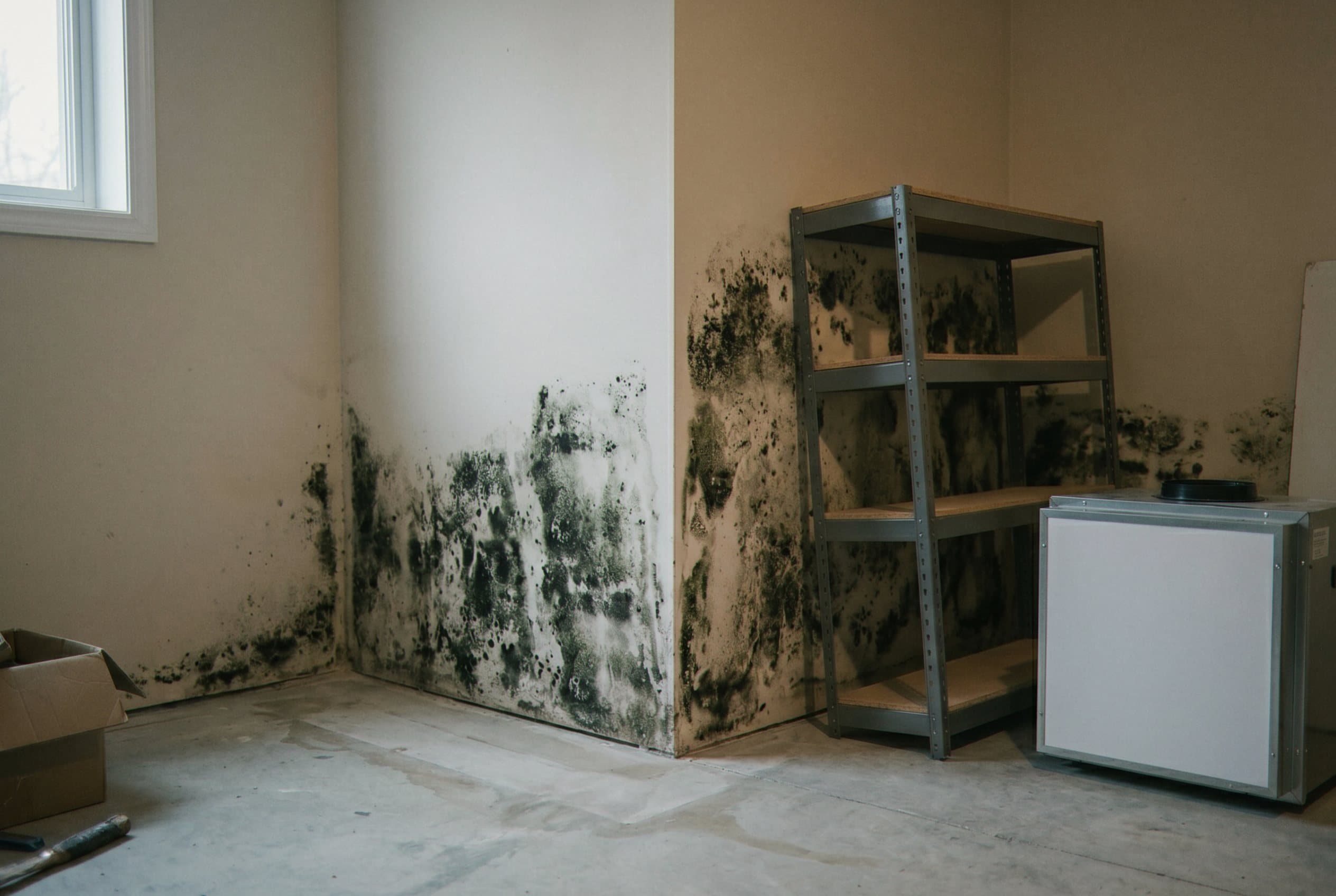 Mold growth on basement wall